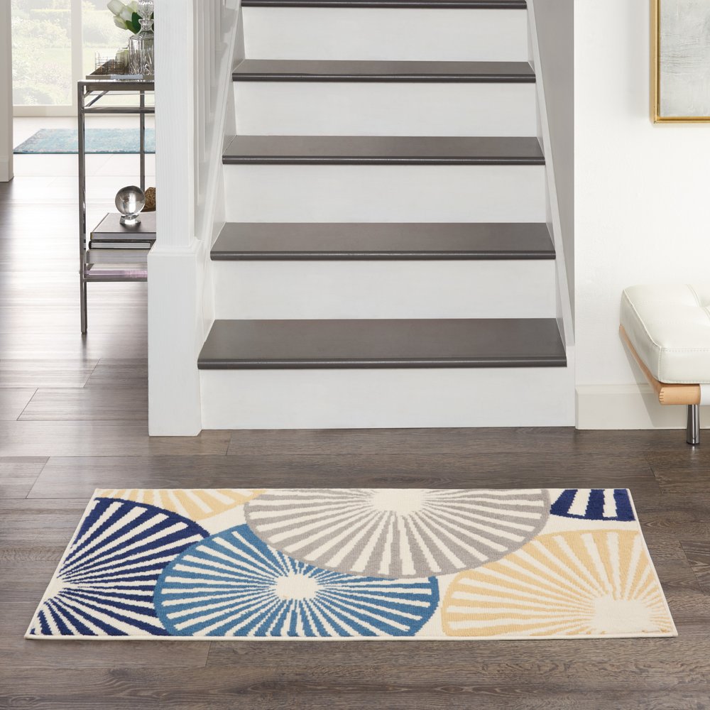 2' X 4' Blue and Beige Geometric Power Loom Area Rug