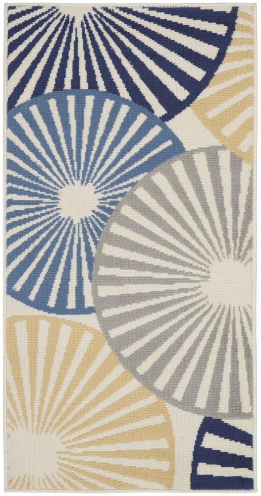 2' X 4' Blue and Beige Geometric Power Loom Area Rug