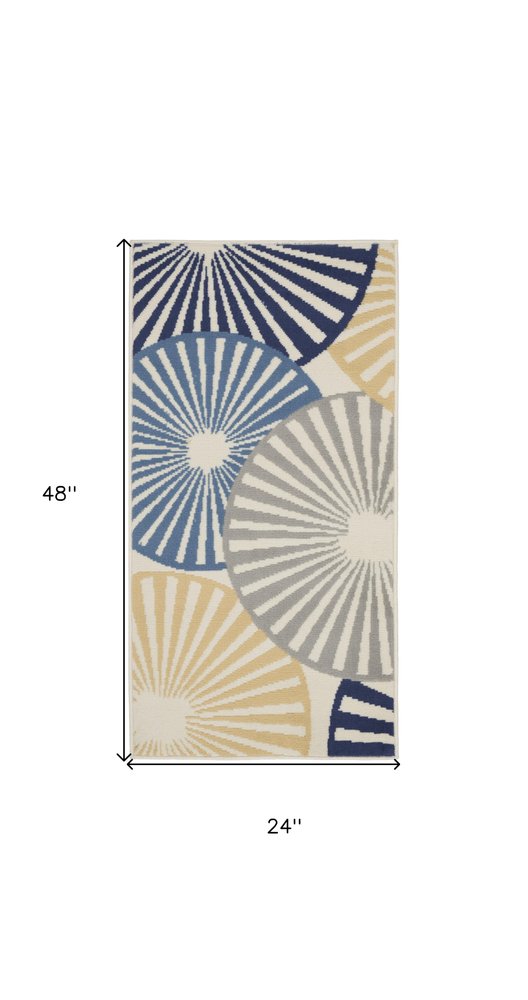 2' X 4' Blue and Beige Geometric Power Loom Area Rug