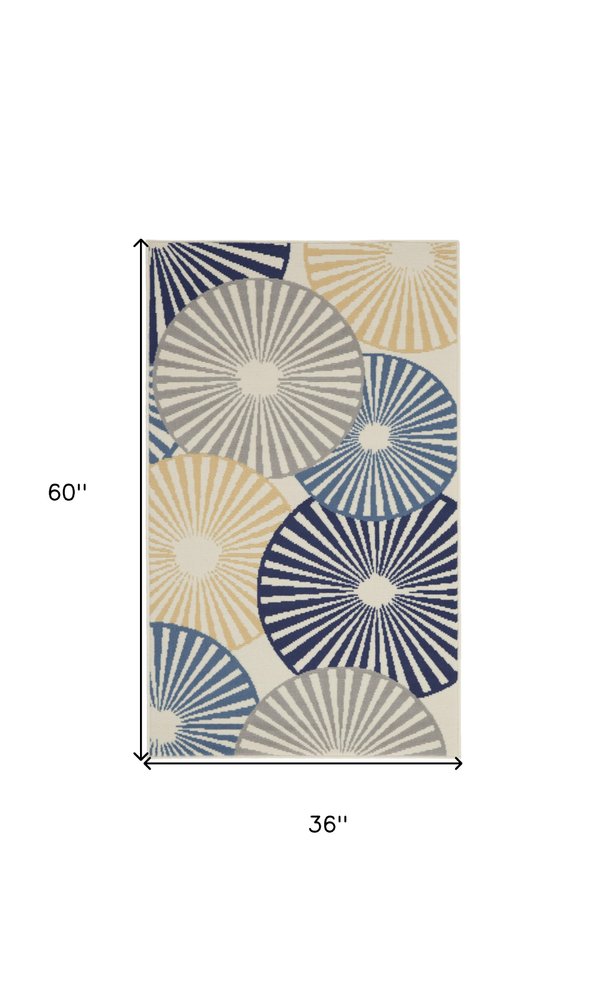 3' X 5' Blue and Beige Geometric Power Loom Area Rug