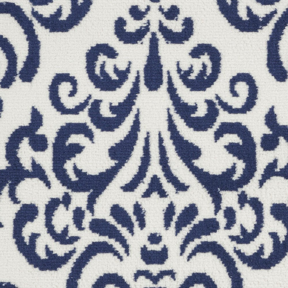 2' X 4' Blue And White Damask Area Rug