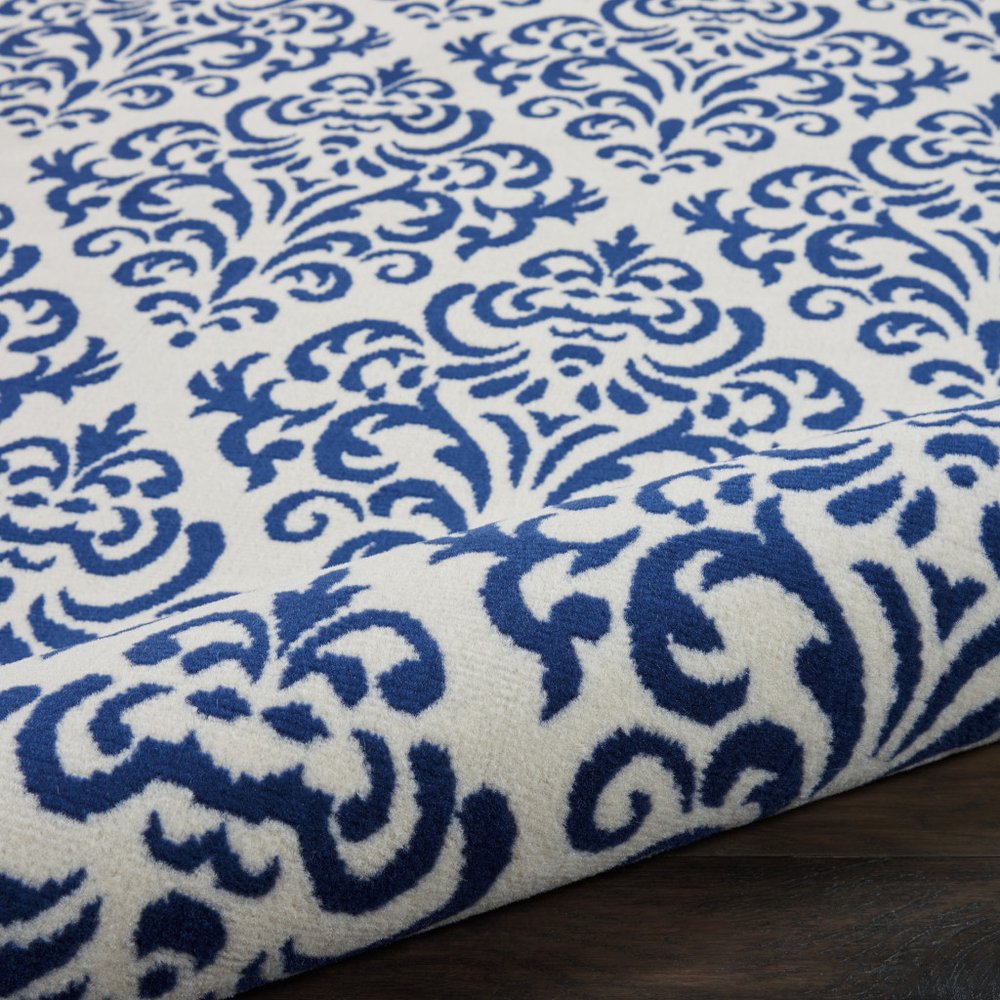 2' X 4' Blue And White Damask Area Rug