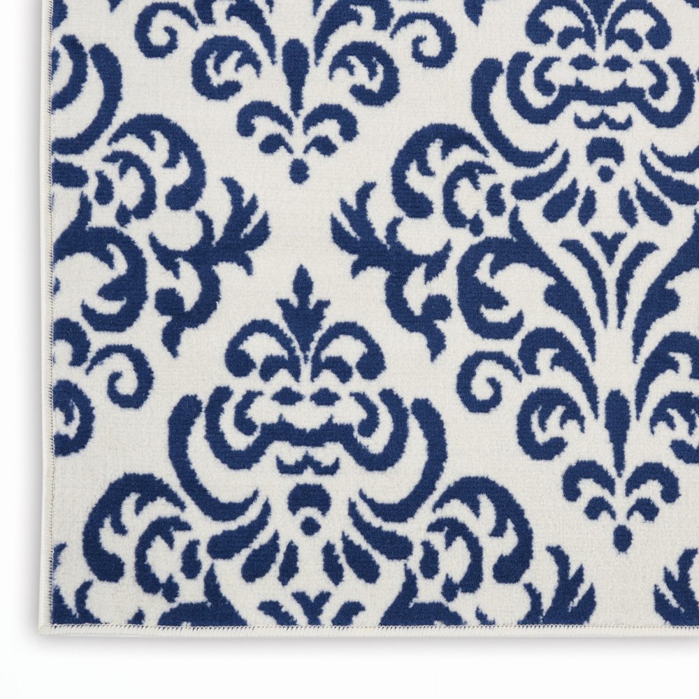 2' X 4' Blue And White Damask Area Rug
