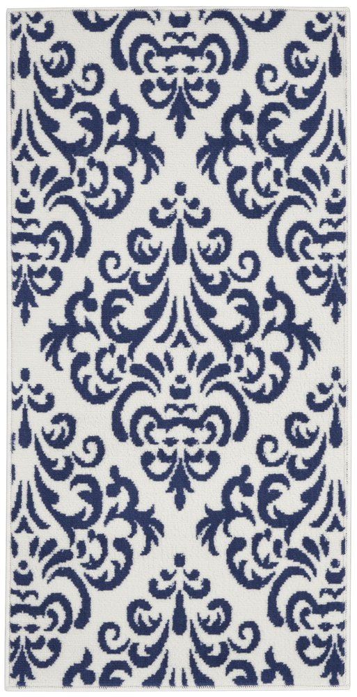 2' X 4' Blue And White Damask Area Rug