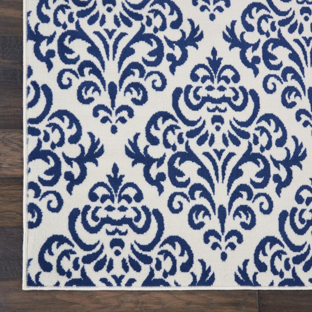 2' X 4' Blue And White Damask Area Rug