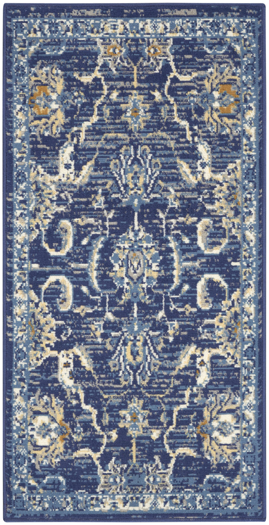 2' X 4' Blue And Gold Oriental Area Rug