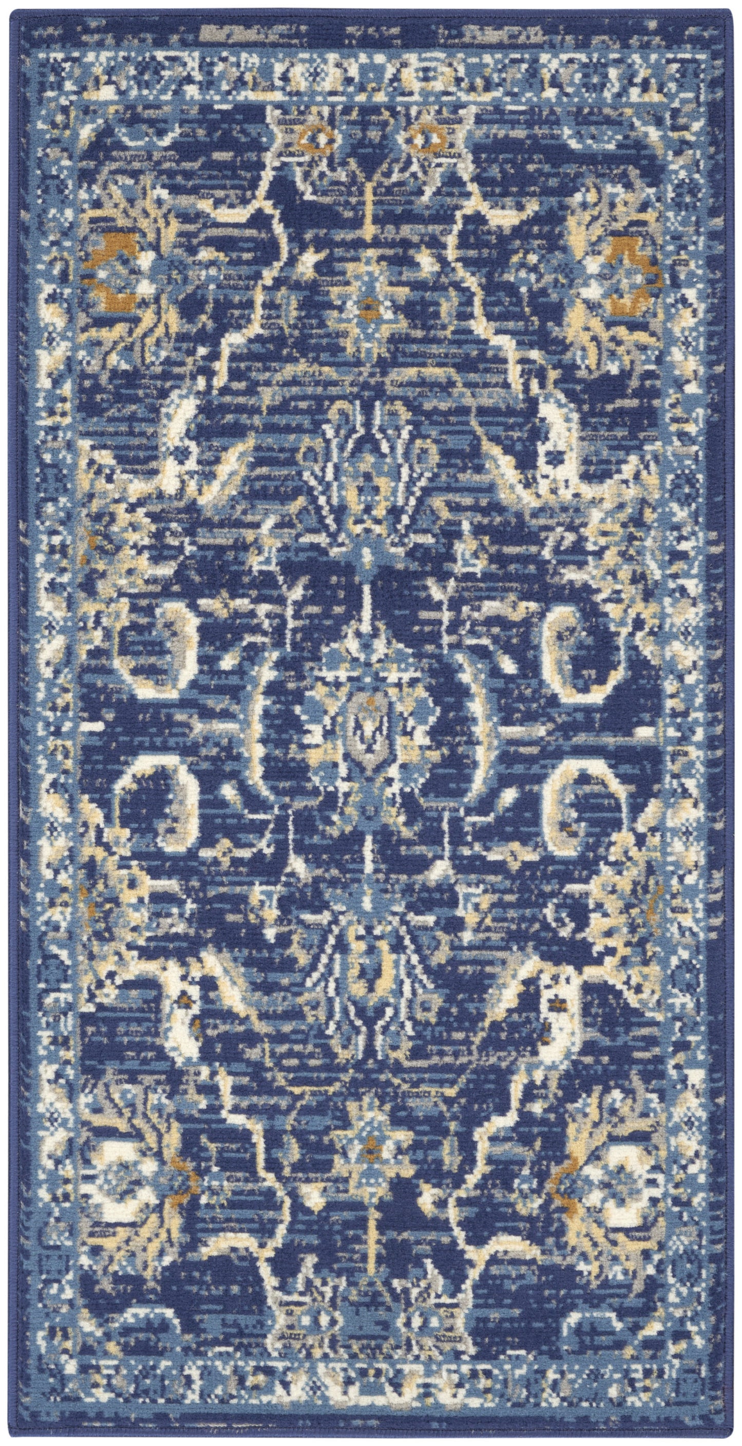 2' X 4' Blue And Gold Oriental Area Rug