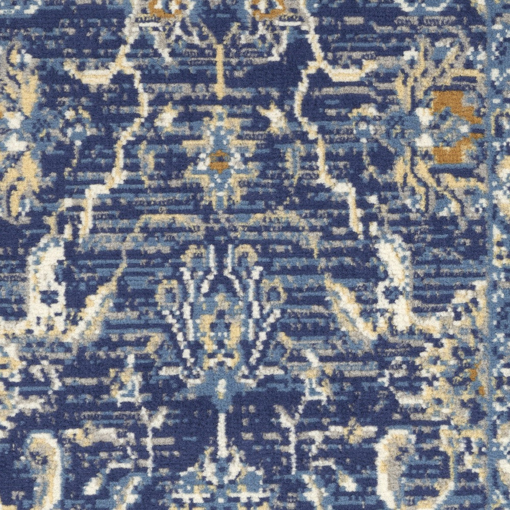 2' X 4' Blue And Gold Oriental Area Rug