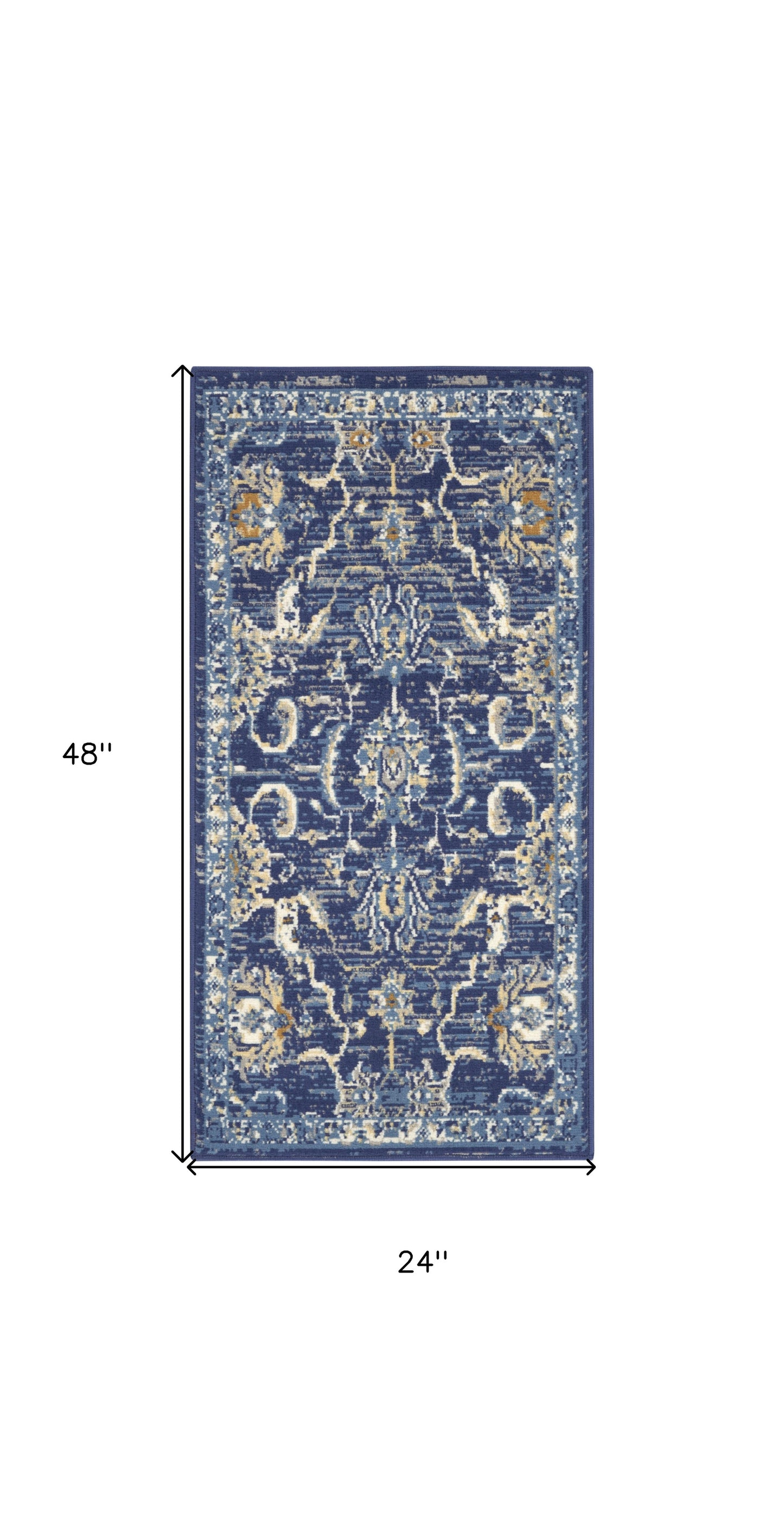 2' X 4' Blue And Gold Oriental Area Rug