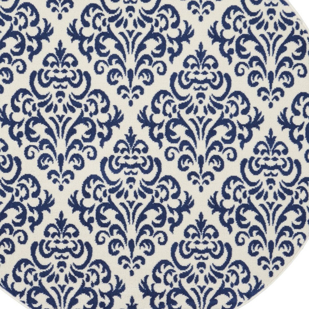 5' Blue and White Round Damask Power Loom Area Rug