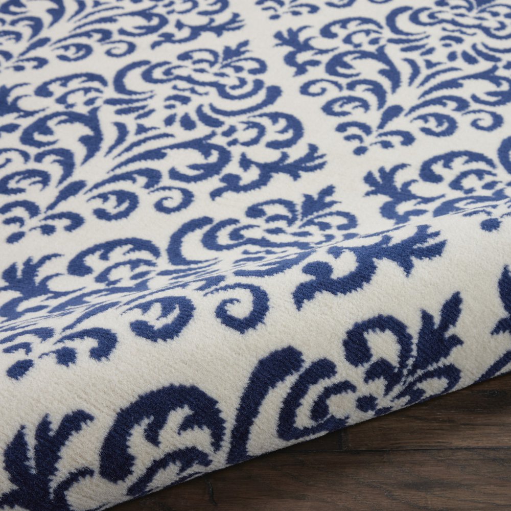 5' Blue and White Round Damask Power Loom Area Rug