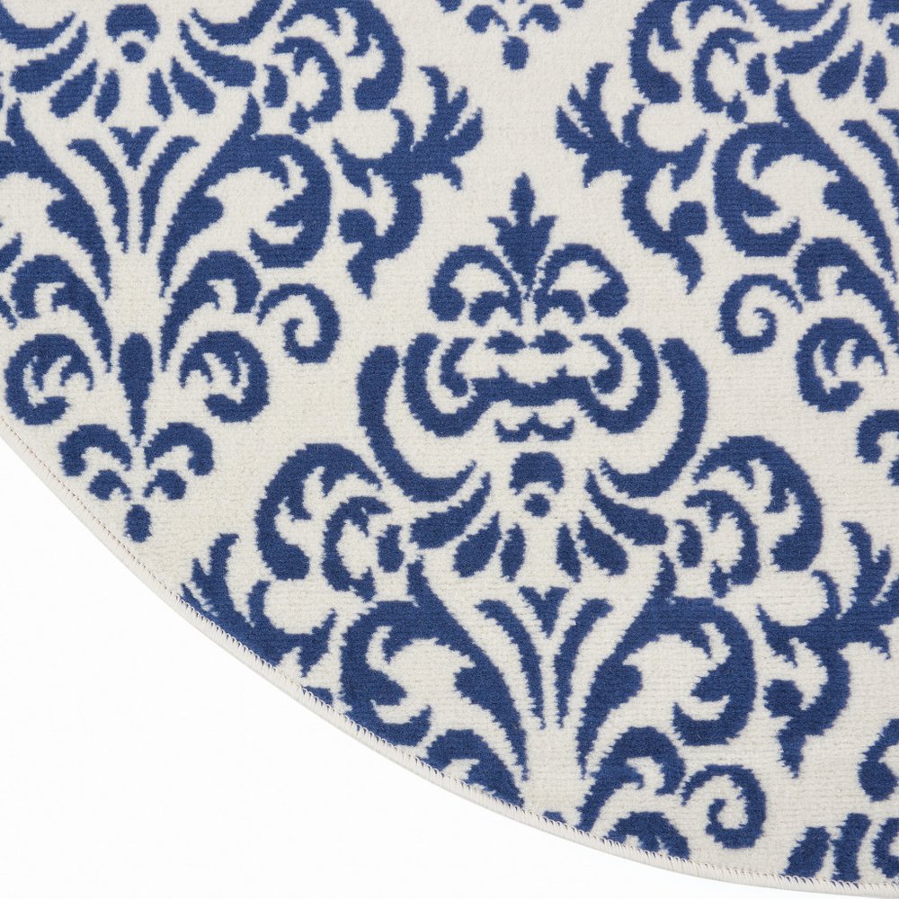 5' Blue and White Round Damask Power Loom Area Rug