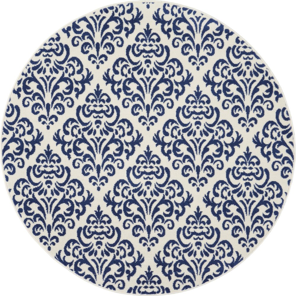 5' Blue and White Round Damask Power Loom Area Rug