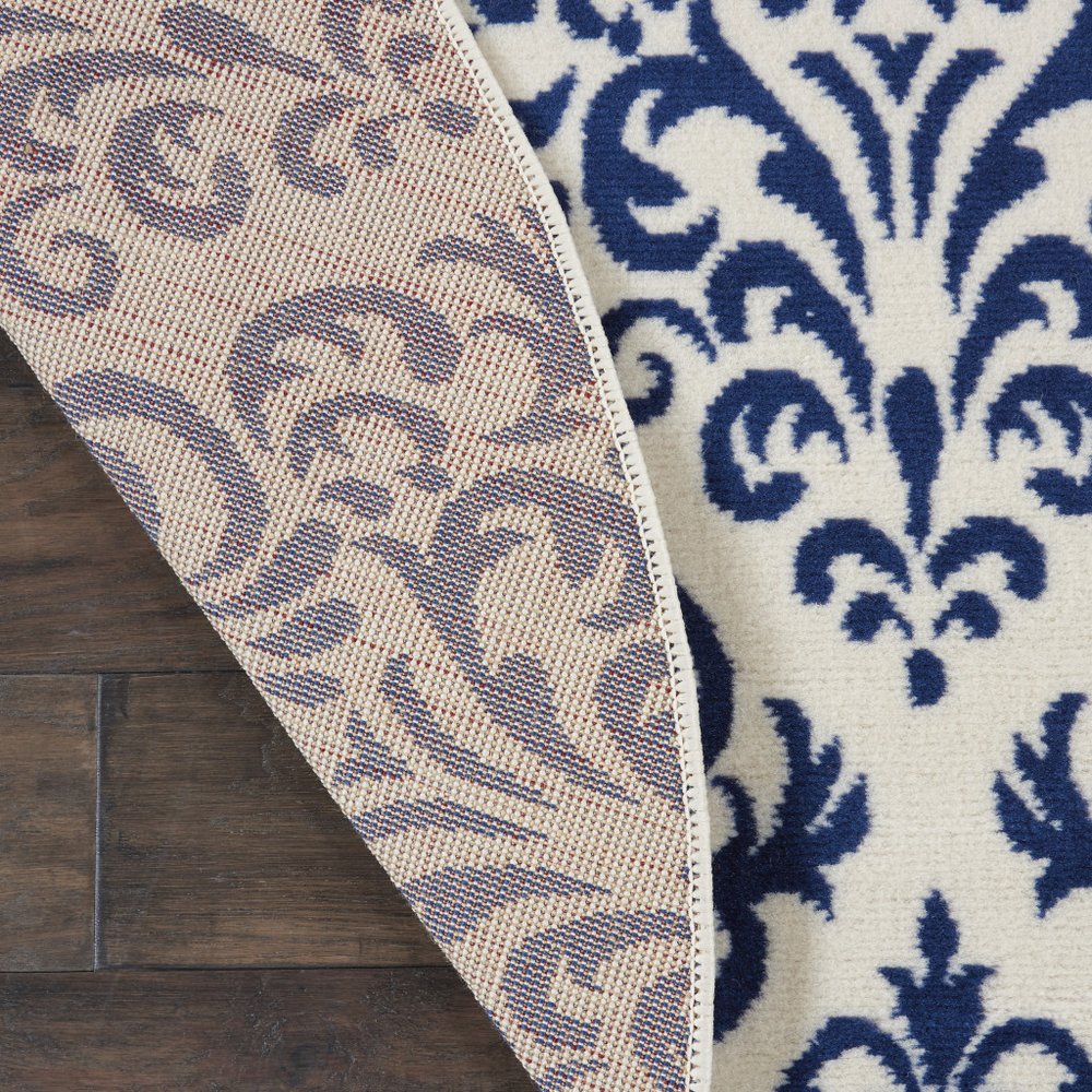 5' Blue and White Round Damask Power Loom Area Rug