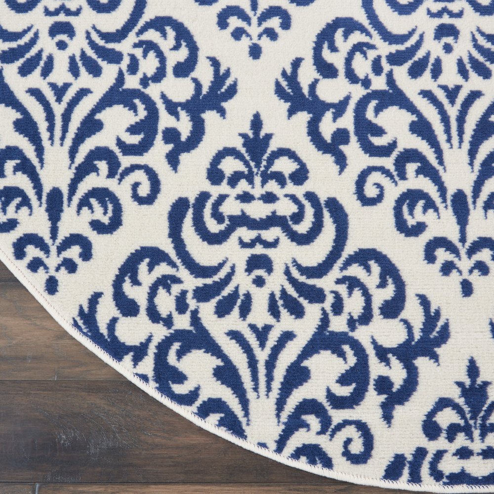 5' Blue and White Round Damask Power Loom Area Rug