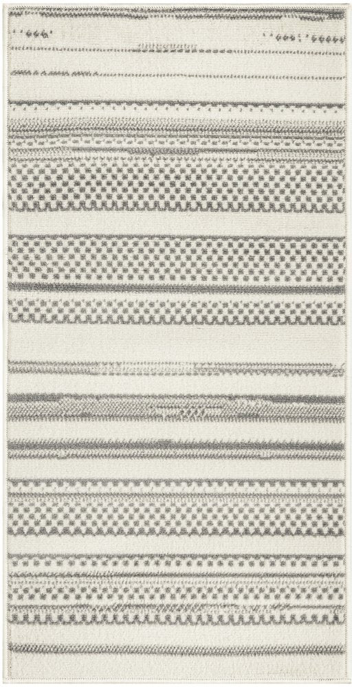 2' X 4' Gray and Ivory Striped Power Loom Distressed Area Rug