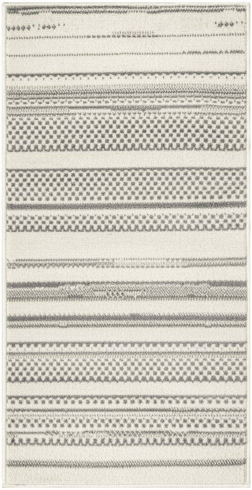 2' X 4' Gray and Ivory Striped Power Loom Distressed Area Rug