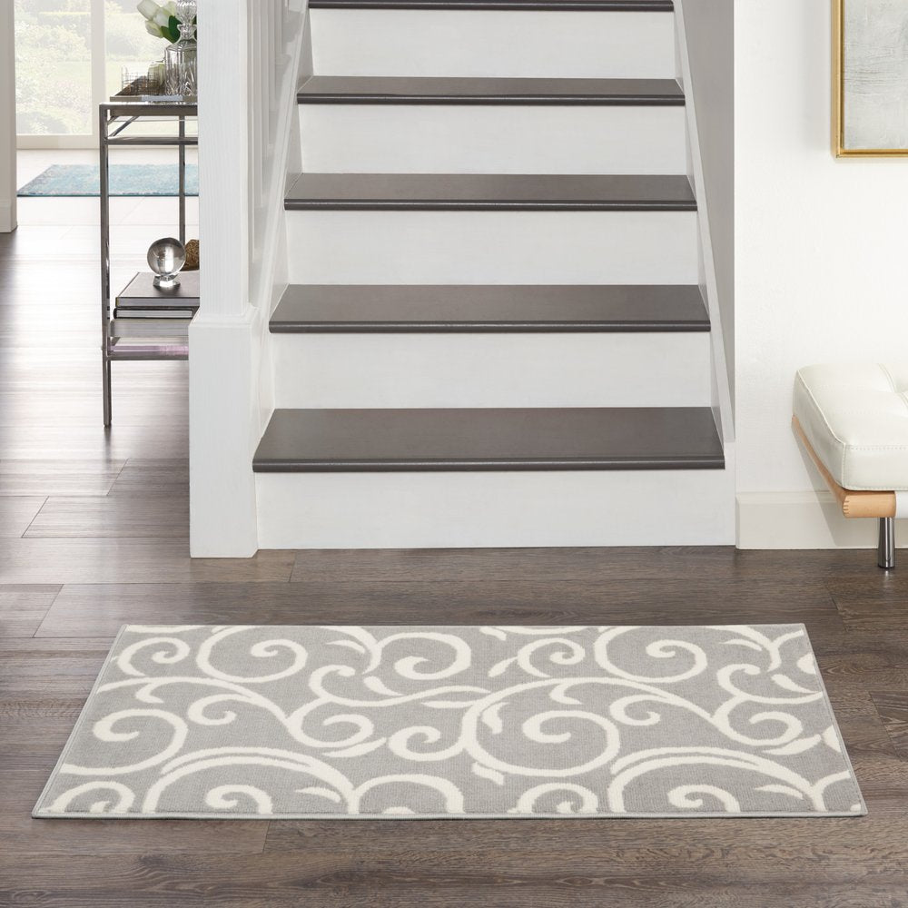 2' X 4' Gray and Ivory Floral Vines Power Loom Area Rug