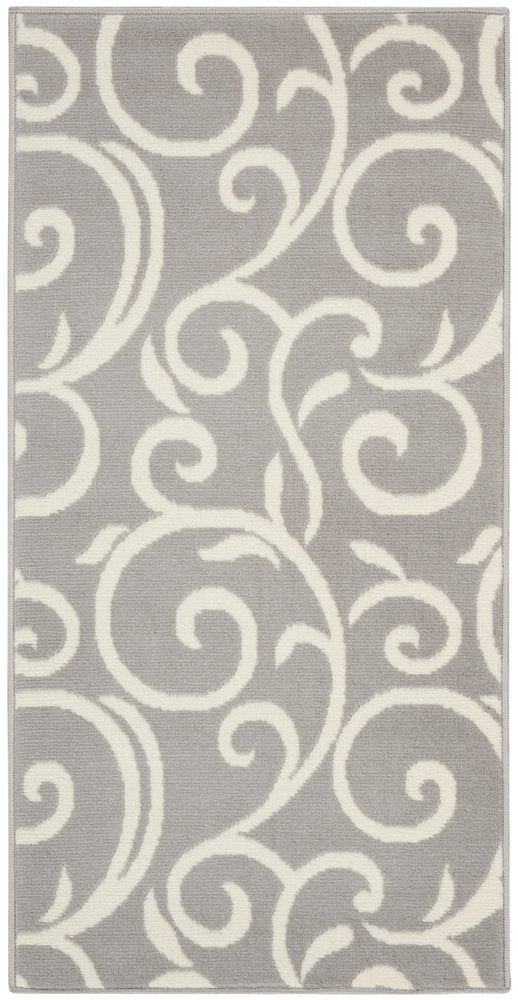 2' X 4' Gray and Ivory Floral Vines Power Loom Area Rug