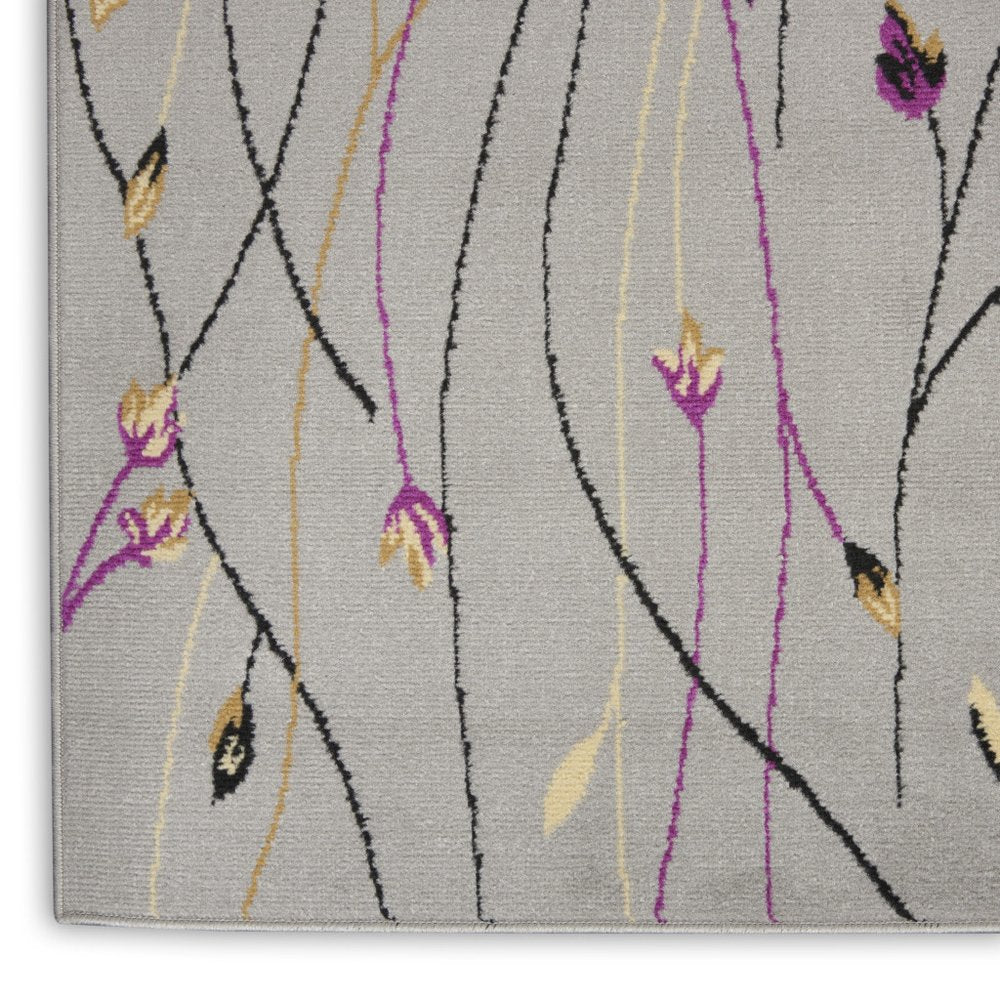 2' X 4' Gray and Pink Floral Power Loom Area Rug