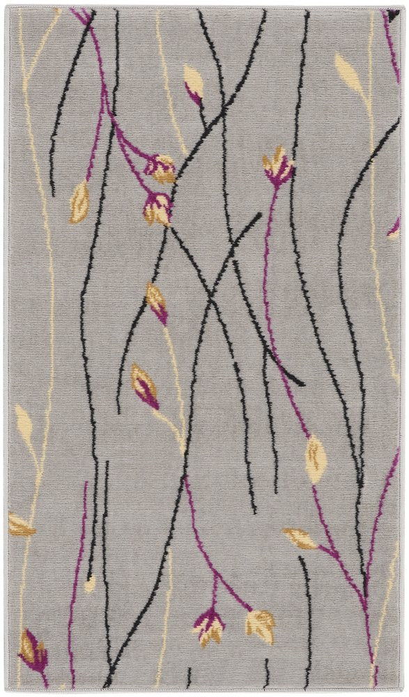 2' X 4' Gray and Pink Floral Power Loom Area Rug