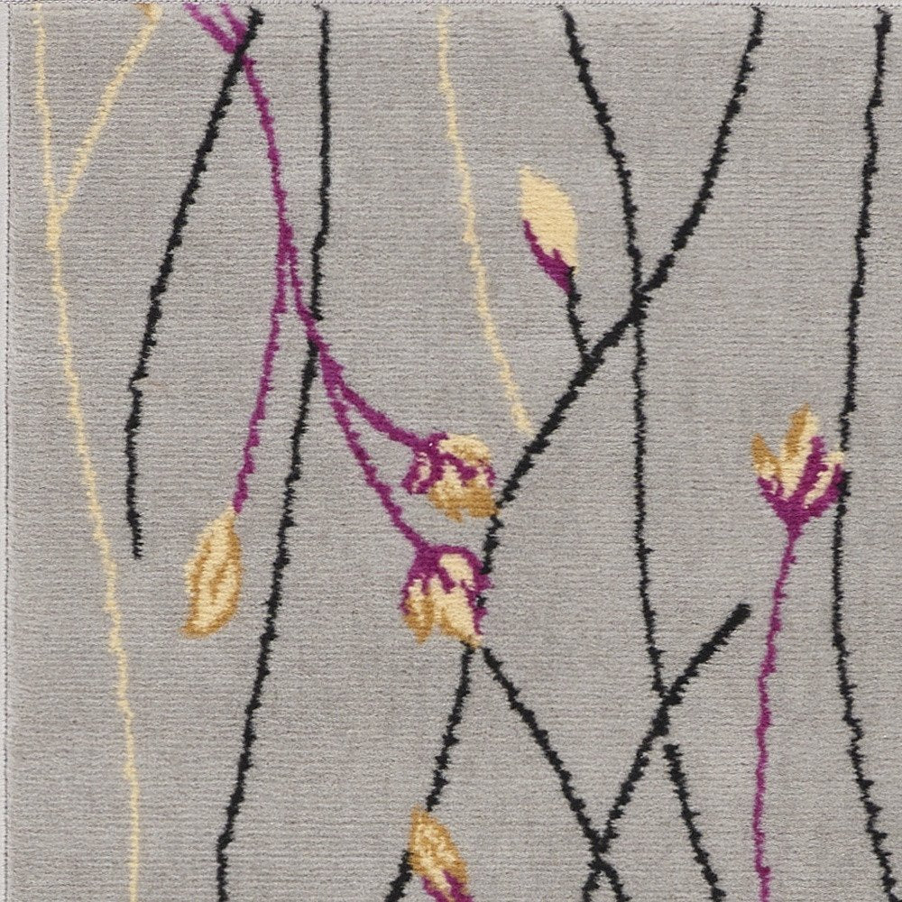 2' X 4' Gray and Pink Floral Power Loom Area Rug