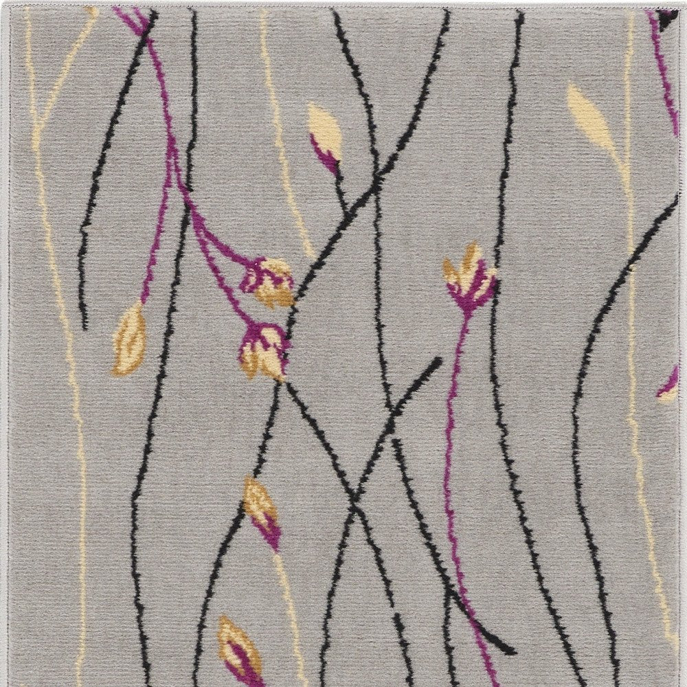 2' X 4' Gray and Pink Floral Power Loom Area Rug