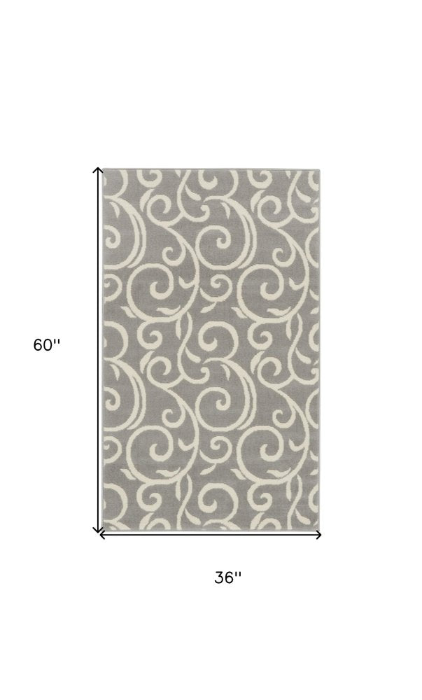 3' X 5' Gray and Pink Floral Vines Power Loom Area Rug