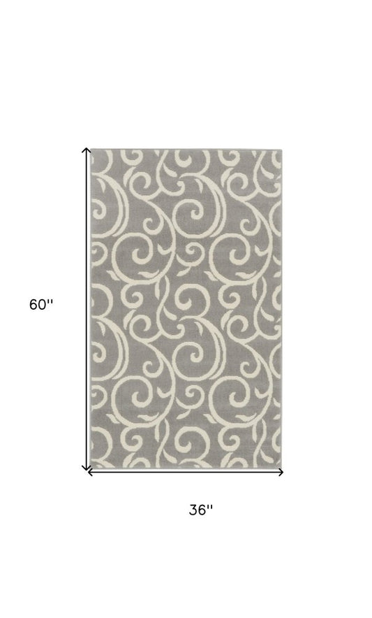 3' X 5' Gray and Pink Floral Vines Power Loom Area Rug