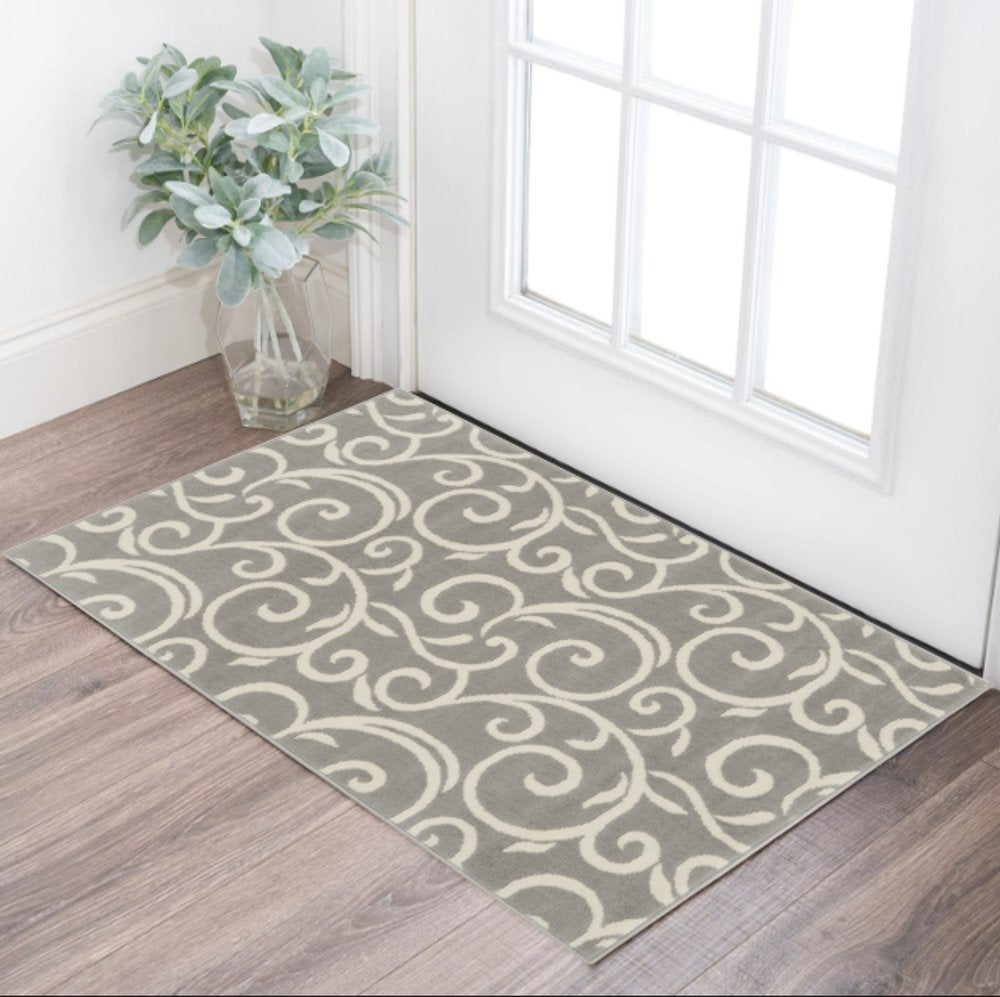 3' X 5' Gray and Pink Floral Vines Power Loom Area Rug