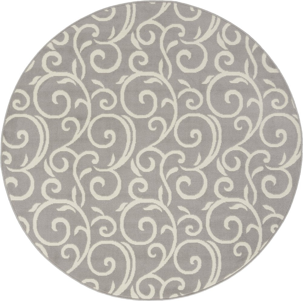 5' Gray and Ivory Round Floral Vines Power Loom Area Rug