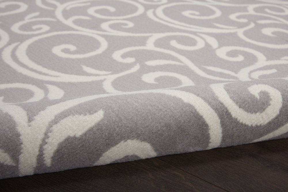 5' Gray and Ivory Round Floral Vines Power Loom Area Rug