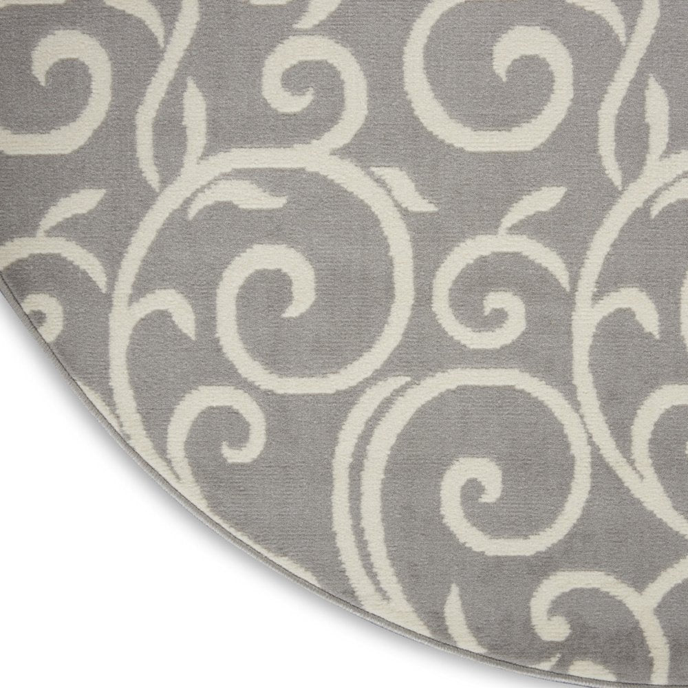 5' Gray and Ivory Round Floral Vines Power Loom Area Rug
