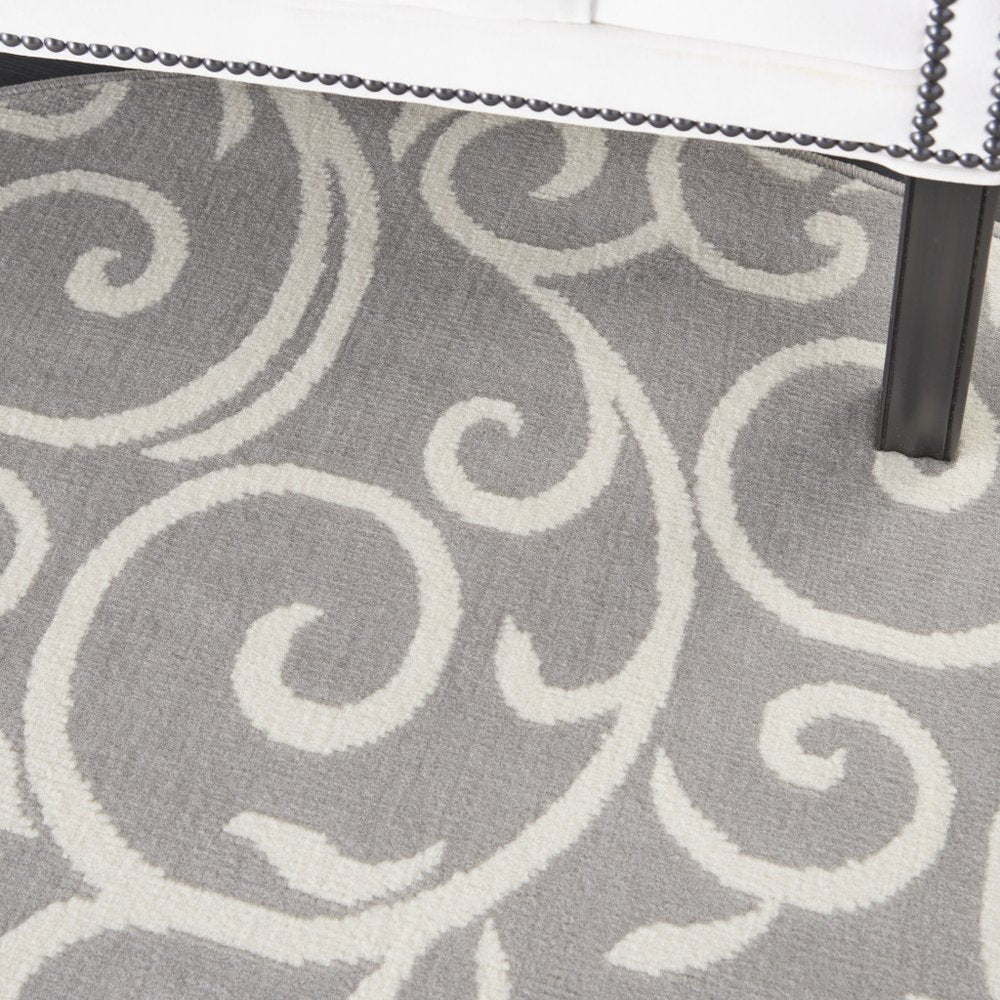 5' Gray and Ivory Round Floral Vines Power Loom Area Rug