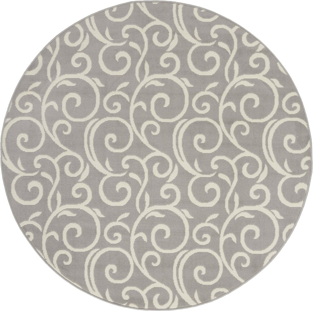 5' Gray and Ivory Round Floral Vines Power Loom Area Rug