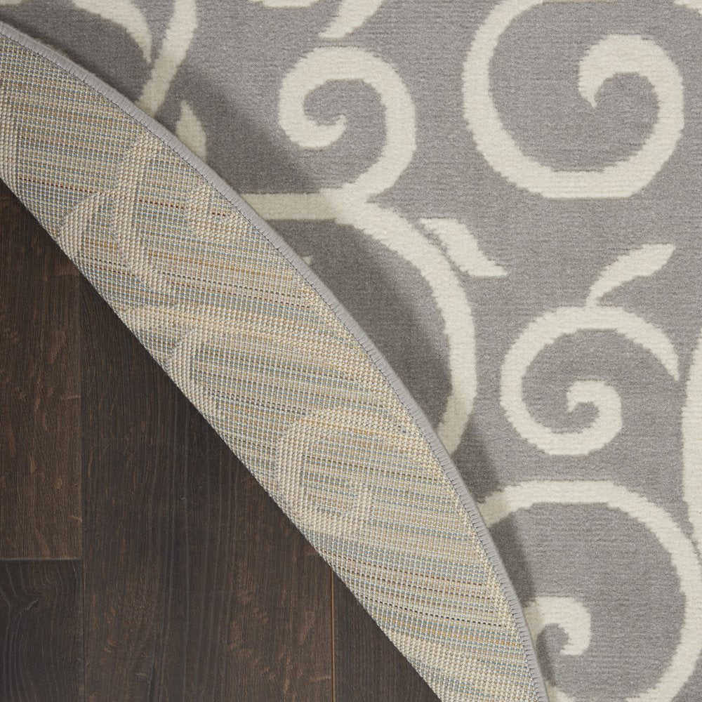 5' Gray and Ivory Round Floral Vines Power Loom Area Rug