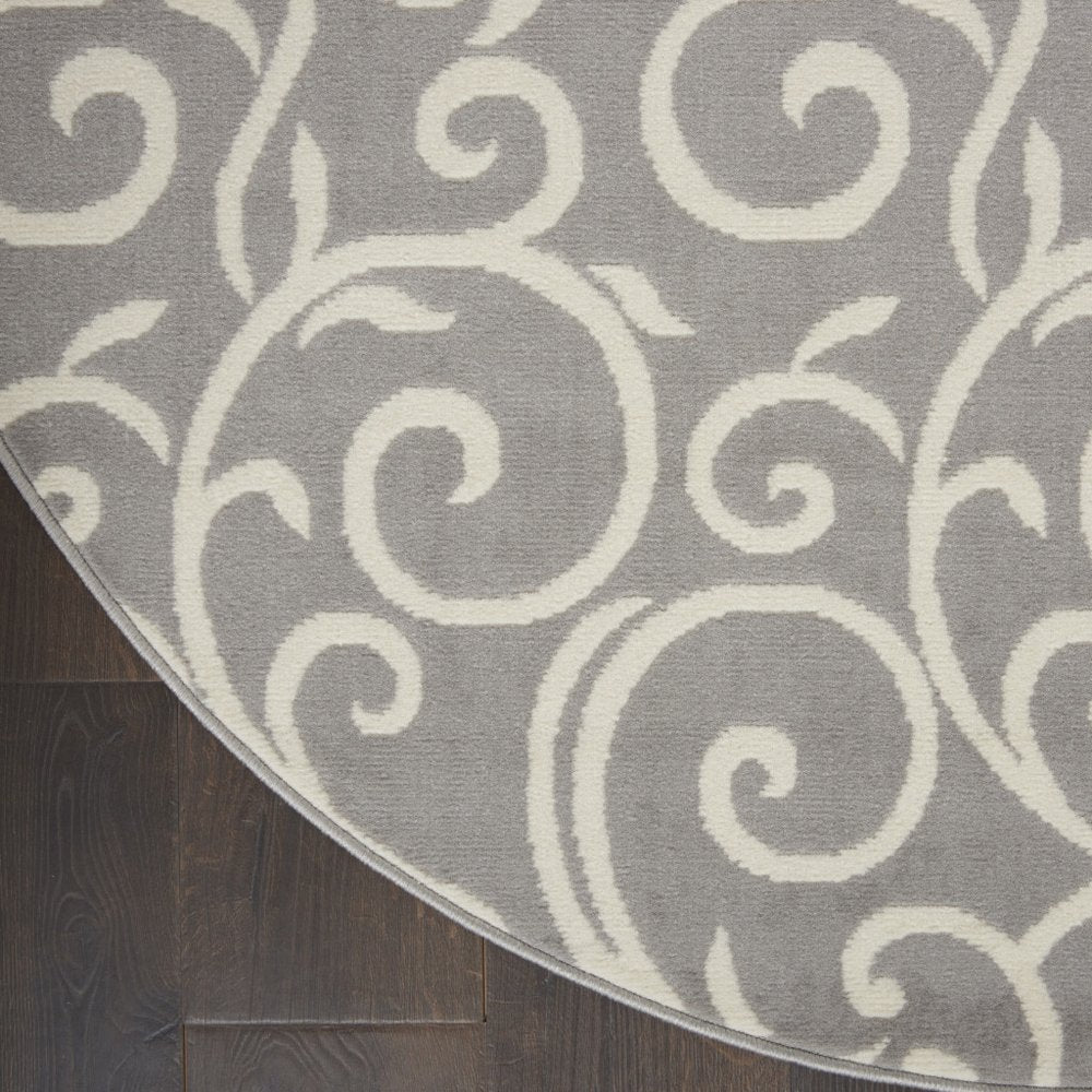 5' Gray and Ivory Round Floral Vines Power Loom Area Rug