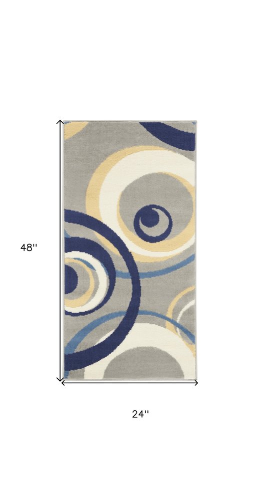 2' X 4' Gray and Blue Geometric Power Loom Area Rug