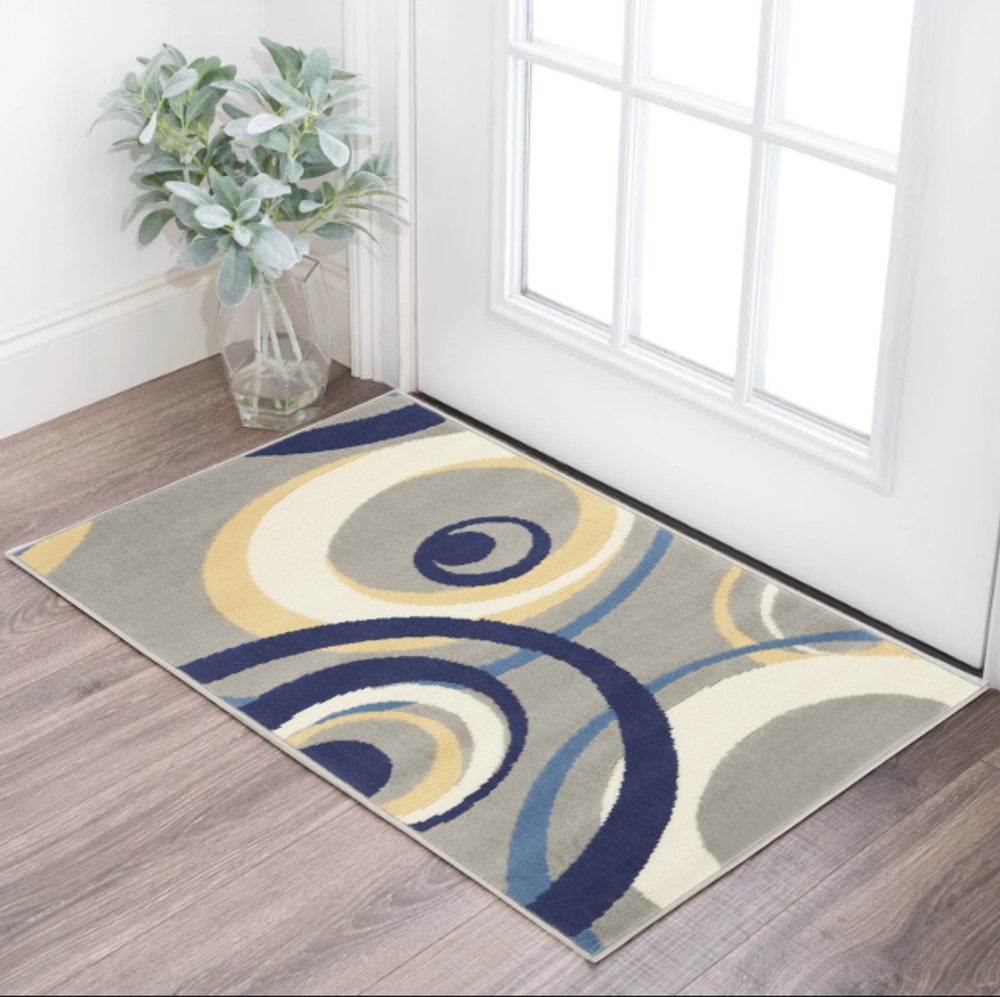 2' X 4' Gray and Blue Geometric Power Loom Area Rug