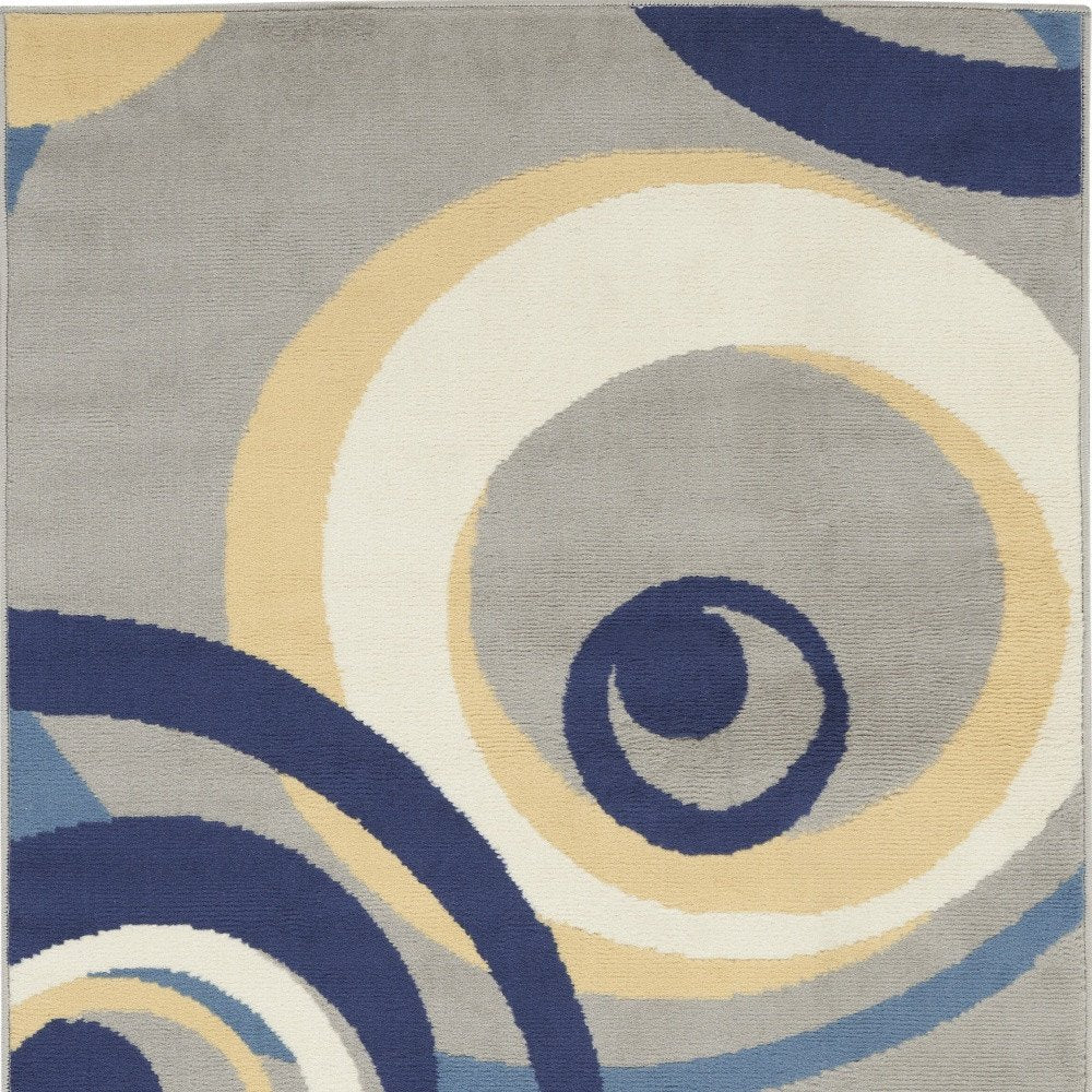 3' X 5' Gray and Blue Geometric Power Loom Area Rug