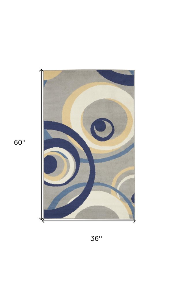 3' X 5' Gray and Blue Geometric Power Loom Area Rug