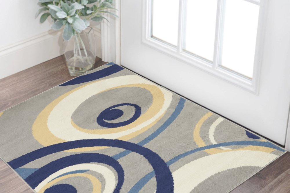 3' X 5' Gray and Blue Geometric Power Loom Area Rug