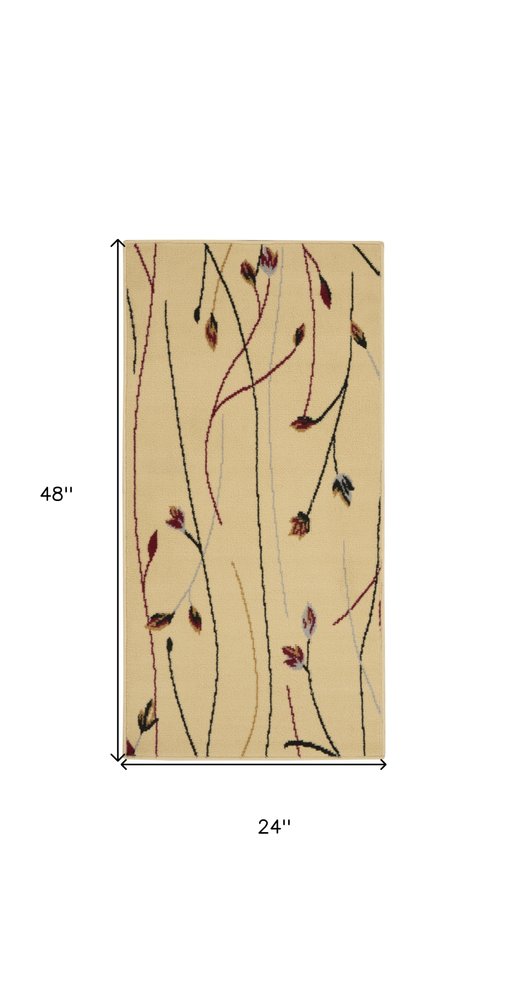 2' X 4' Ivory And Black Floral Area Rug