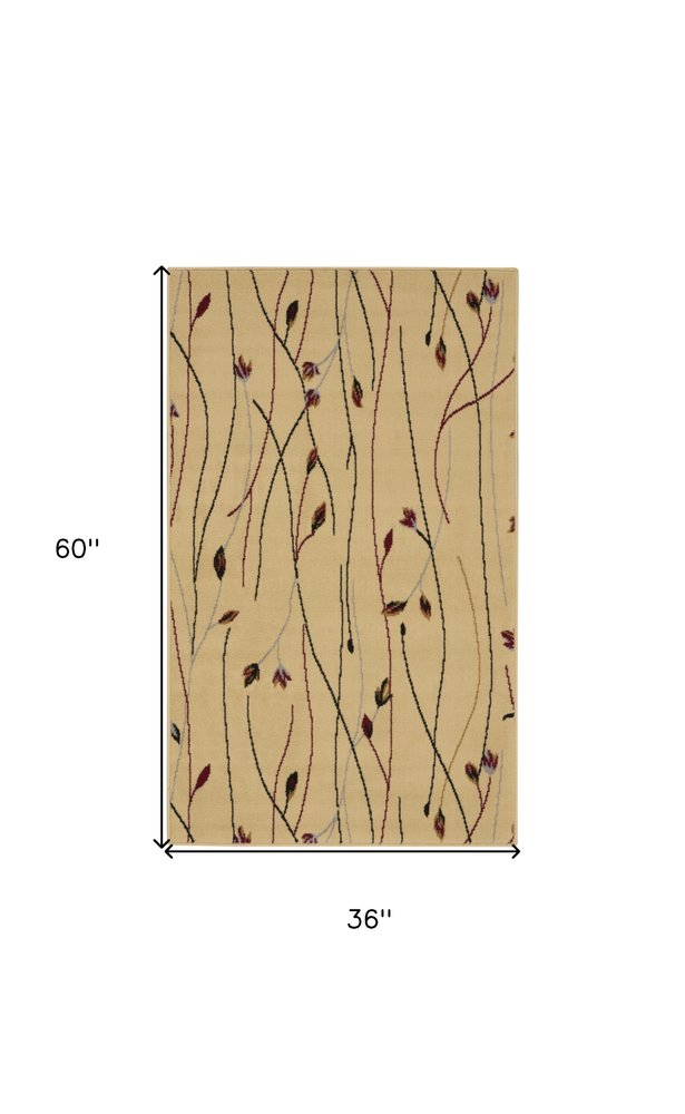 3' X 5' Ivory and Black Floral Power Loom Area Rug