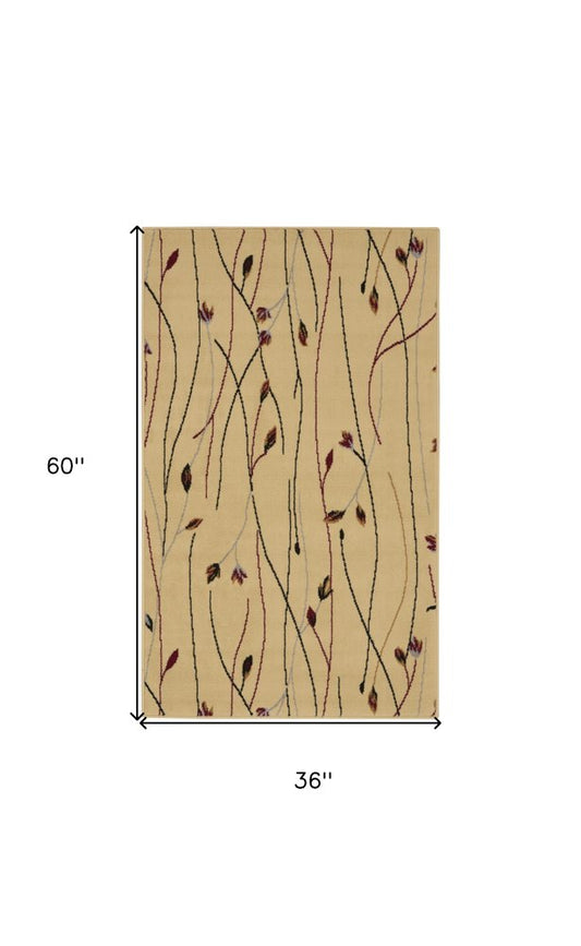 3' X 5' Ivory and Black Floral Power Loom Area Rug