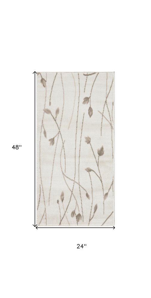 2' X 4' Beige And Ivory Floral Area Rug