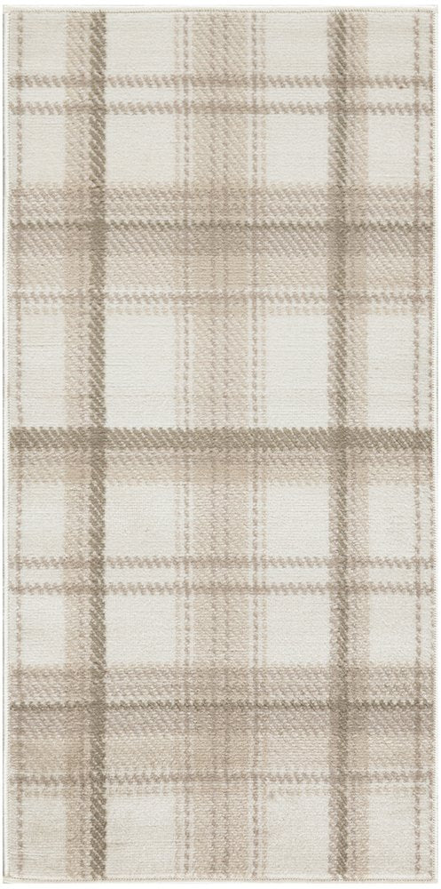 2' X 4' Beige and Ivory Plaid Power Loom Area Rug