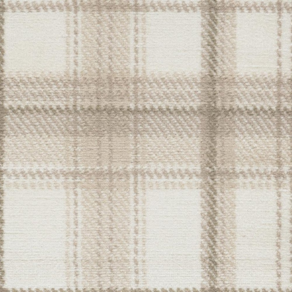 2' X 4' Beige and Ivory Plaid Power Loom Area Rug