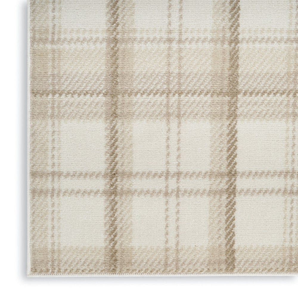 2' X 4' Beige and Ivory Plaid Power Loom Area Rug