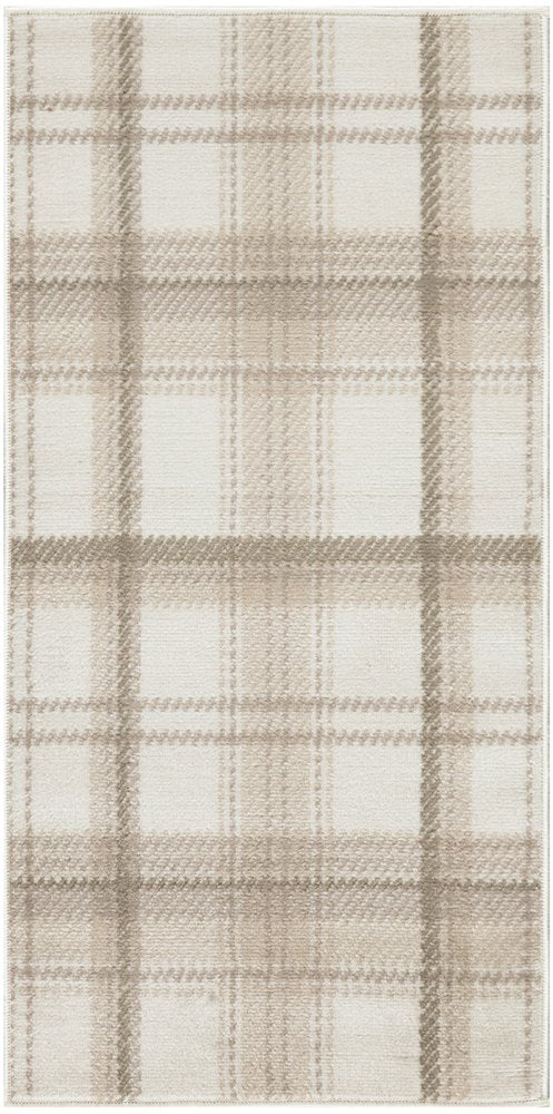 2' X 4' Beige and Ivory Plaid Power Loom Area Rug